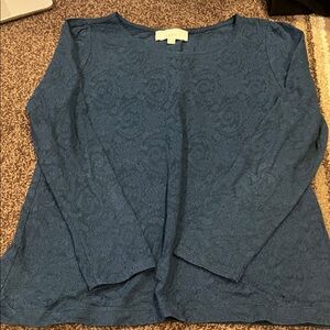 LOFT Women's Teal Long Sleeve Lace Top